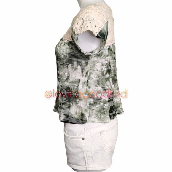 FREE PEOPLE Tie Dye Green Mixed Media Top EUC sz M - Picture 4 of 9